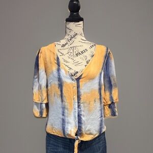 Given Kale Blouse 3/4 Sleeve Tie-Dye Button-Up Women Top Sz M